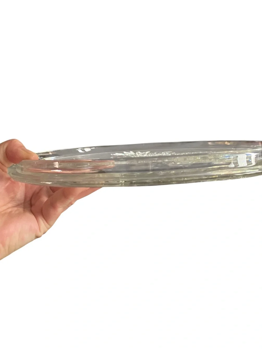 Mikasa Walther crystal serving platter frosted glass swans cattails Cake Plate